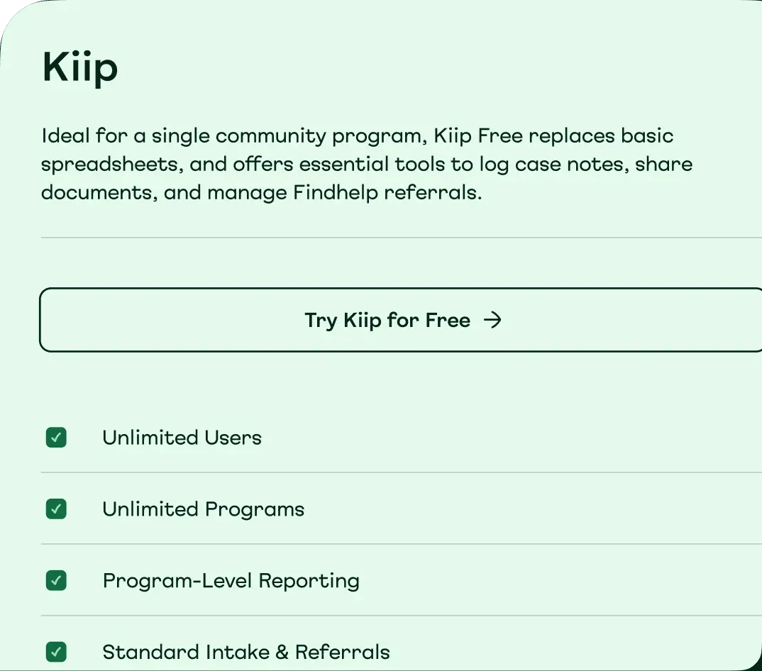 Kiip Free plan card